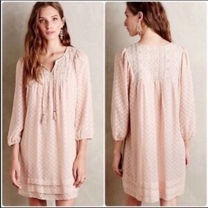 One September Anthropologie Peach Boho Lace Sequin Shift Dress XS